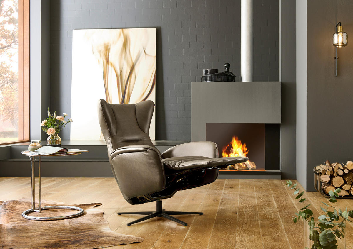 RELAXSESSEL Leder Braun  - Schwarz/Braun, Design, Leder/Metall (75/106/86cm) - Valdera