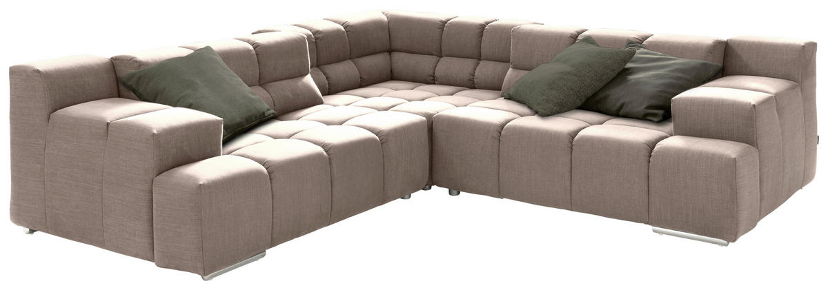 ECKSOFA in Flachgewebe, Leinenoptik Hellbraun  - Hellbraun/Schwarz, Design, Textil/Metall (257/257cm) - Designwerk