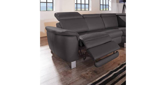 ECKSOFA in Echtleder Dunkelbraun  - Dunkelbraun/Alufarben, Design, Leder/Metall (271/242cm) - Cantus