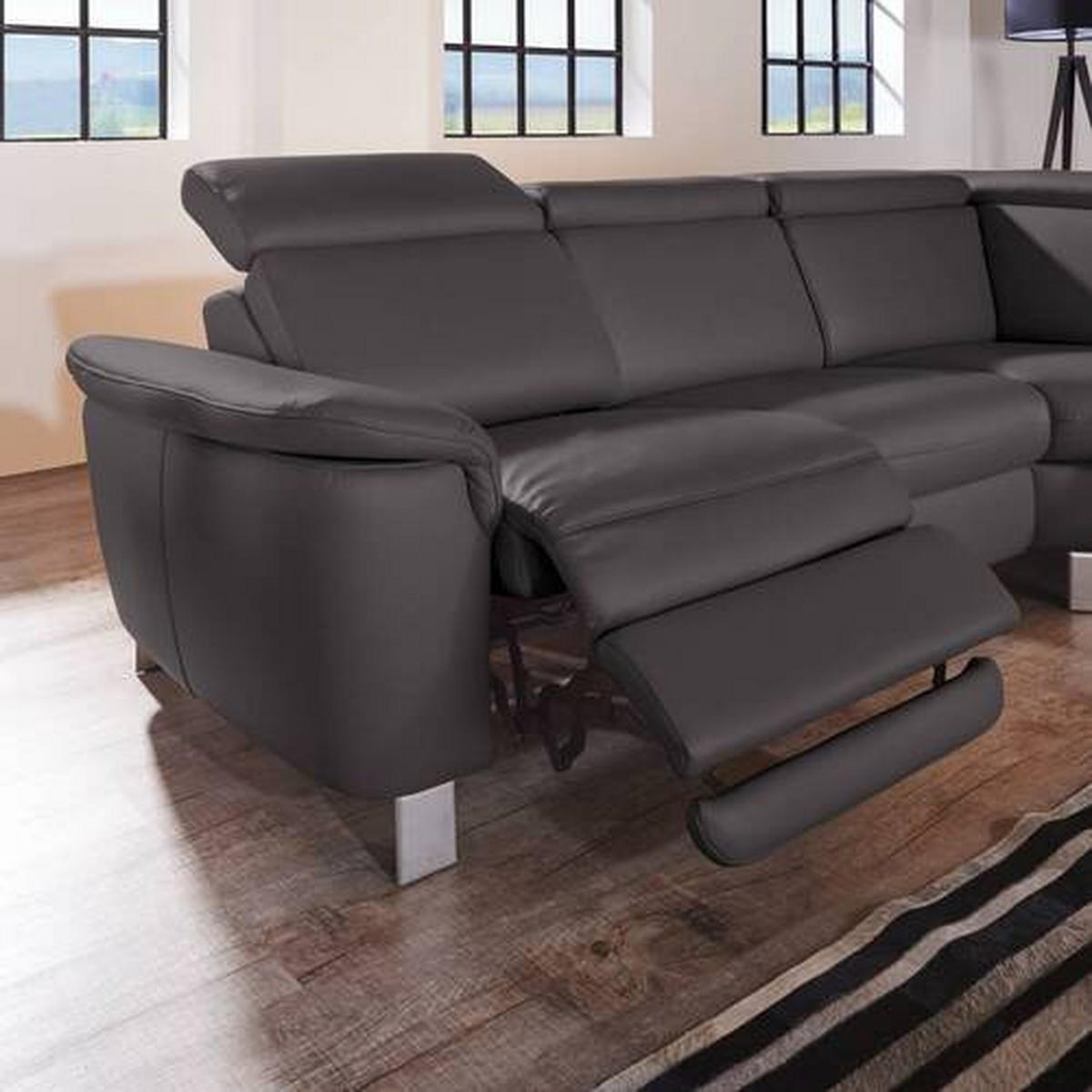 ECKSOFA in Echtleder Dunkelbraun  271/239 cm  - Dunkelbraun/Alufarben, Design, Leder/Metall (271/239cm) - Cantus