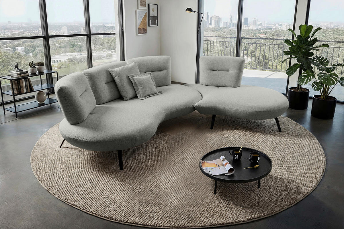 BIGSOFA Flachgewebe Hellgrau  - Hellgrau/Schwarz, Design, Textil/Metall (456/93/138cm) - Moderano