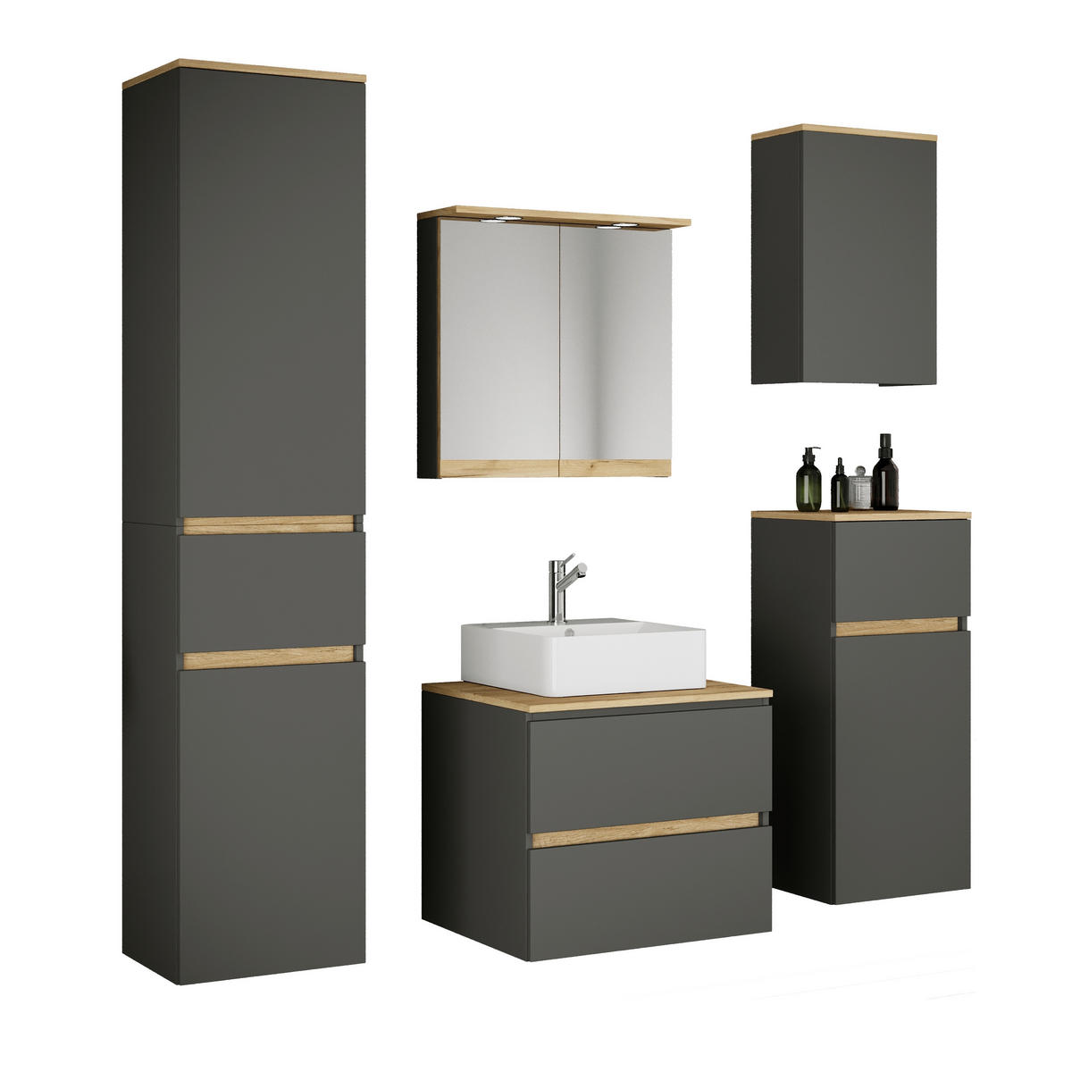 BADEZIMMER 6-teilig 140 cm  - Honigeiche/Weiss, Trend, Keramik/Holzwerkstoff (140cm) - MID.YOU