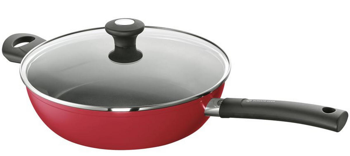 SCHMORPFANNE PTFE-Antihaftbeschichtung 28 cm  - Anthrazit/Rot, Basics, Glas/Metall (28cm) - Schulte Ufer