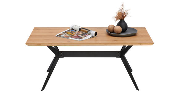 COUCHTISCH Eiche massiv rechteckig Schwarz, Eichefarben 110/45/65 cm  - Eichefarben/Schwarz, Design, Holz/Metall (110/45/65cm) - Hom`in