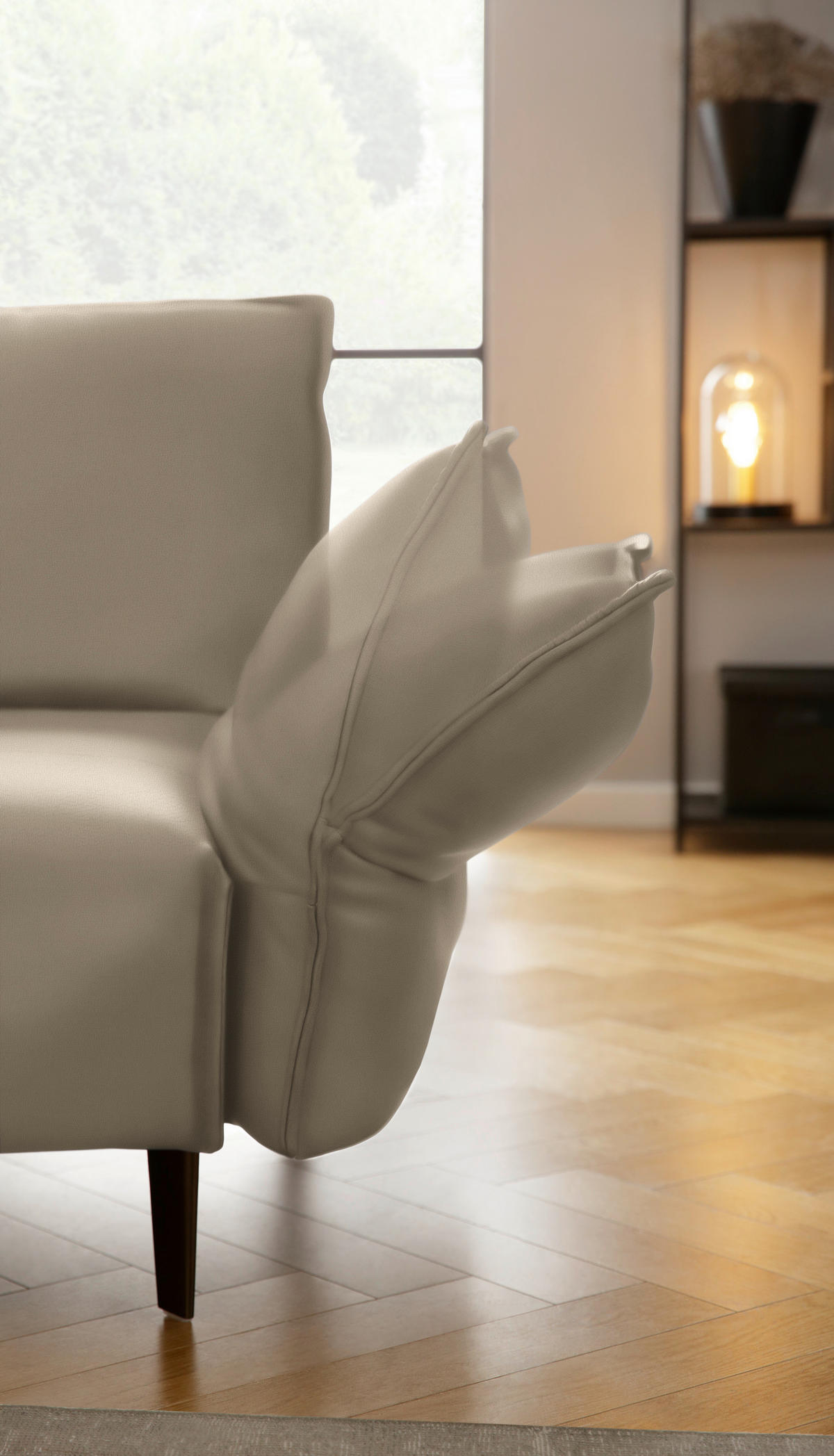 ECKSOFA in Echtleder Graubraun  - Graubraun/Schwarz, Design, Leder/Metall (272/340cm) - W.Schillig