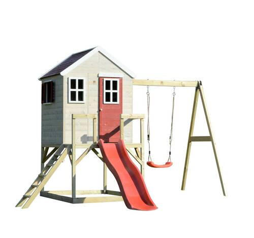 SPIELHAUS 350/242/290 cm  - Rot/Naturfarben, KONVENTIONELL, Holz (350/242/290cm)