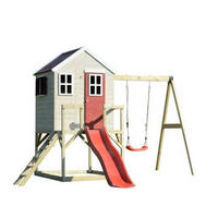 SPIELHAUS 350/242/290 cm  - Rot/Naturfarben, KONVENTIONELL, Holz (350/242/290cm) - Ambia Garden