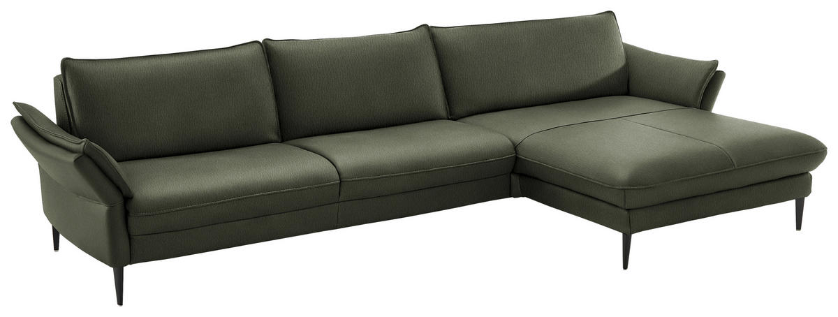 ECKSOFA in Echtleder Dunkelgrün  - Dunkelgrün/Schwarz, Design, Leder/Metall (334/172cm) - Hukla
