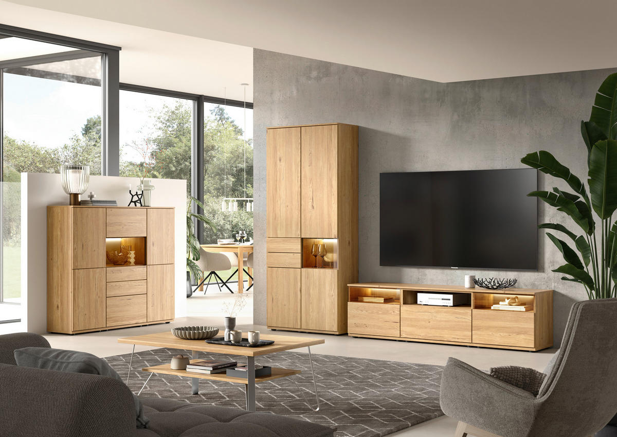 HIGHBOARD Eichefarben  150/131/40 cm  - Eichefarben/Schwarz, KONVENTIONELL, Glas/Holzwerkstoff (150/131/40cm) - Venda