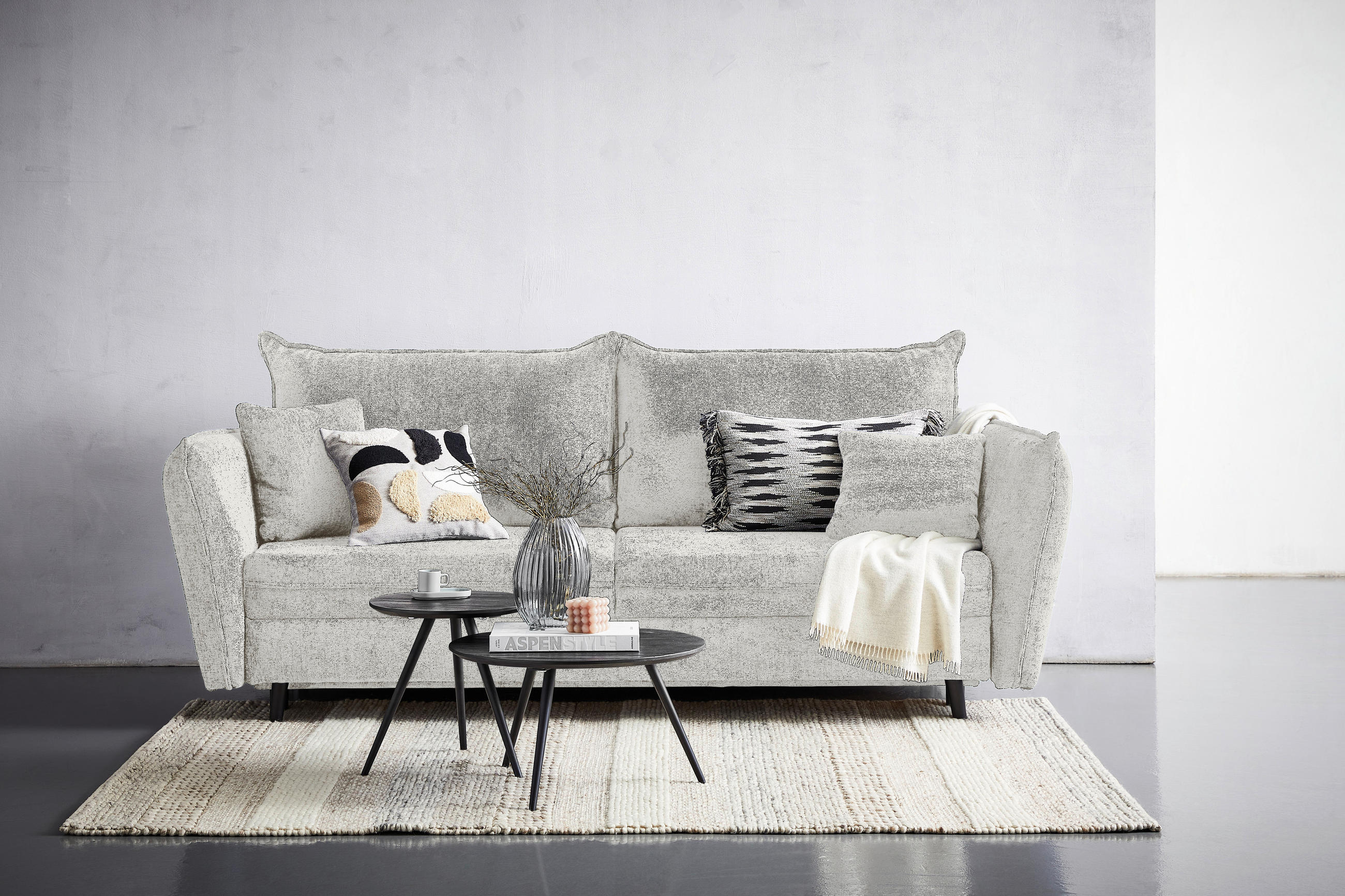 BÄDDSOFFA i chenille beige  - beige/svart, Klassisk, trä/textil (238/99/108cm) - MID.YOU