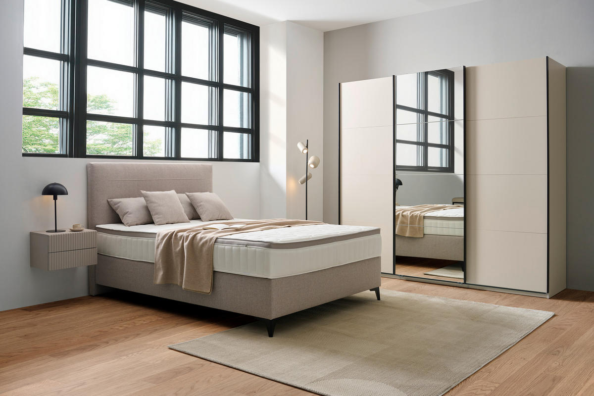 BOXSPRINGBETT 140/200 cm  in Beige  - Beige/Schwarz, Design, Kunststoff/Textil (140/200cm) - Hom`in