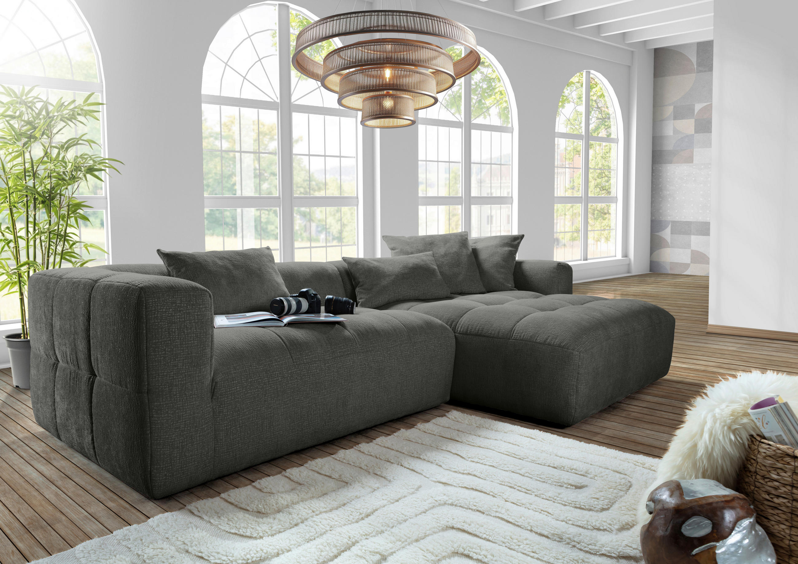 ECKSOFA Schwarz Flachgewebe  - Schwarz, KONVENTIONELL, Kunststoff/Textil (280/170cm) - Carryhome