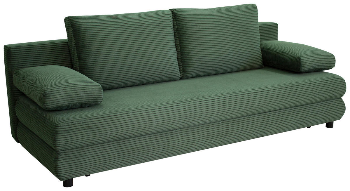 SCHLAFSOFA Cord Grün  - Schwarz/Grün, Design, Kunststoff/Textil (197/77/81cm) - home24