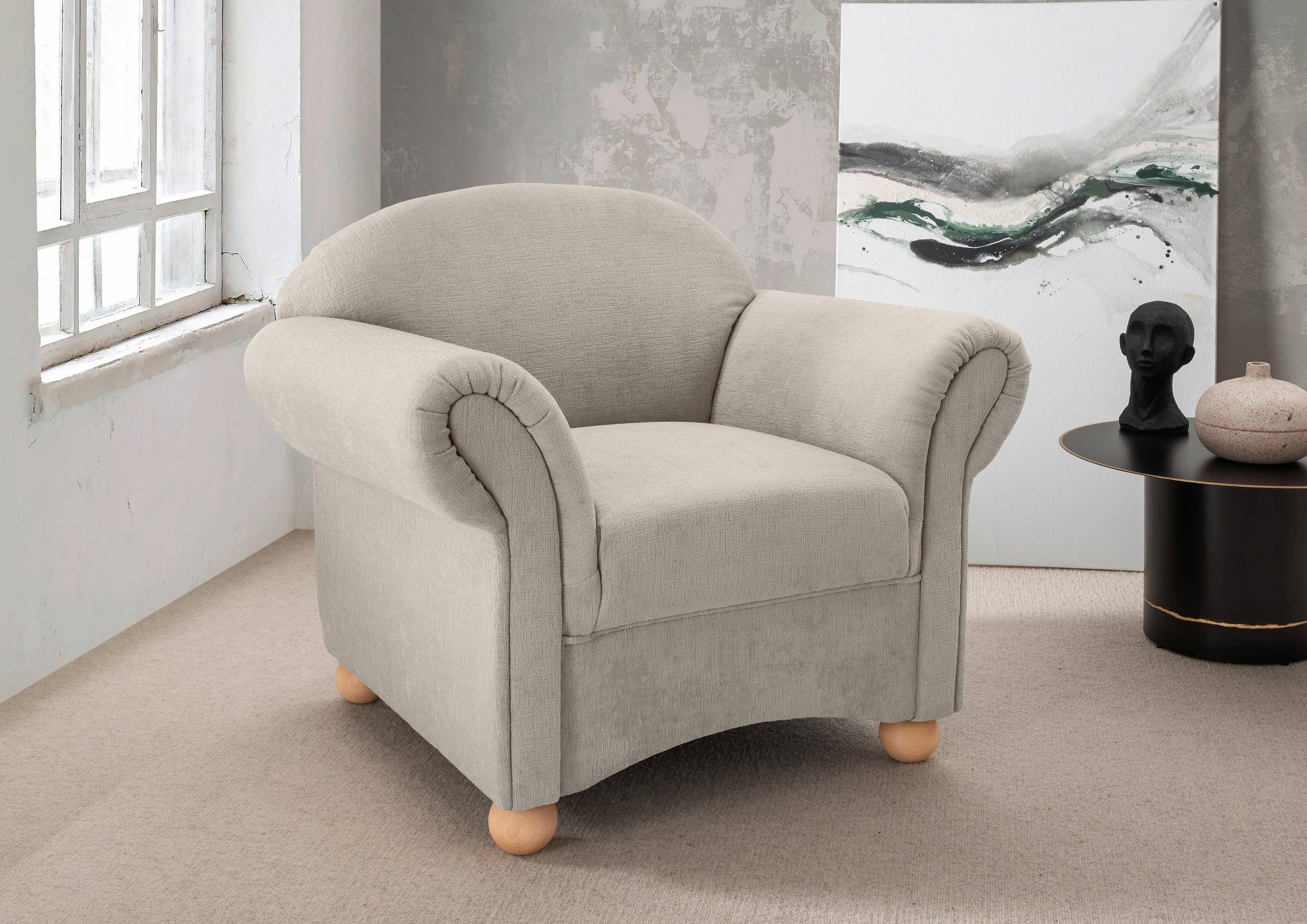 SESSEL in Mikrofaser Creme  - Wildeiche/Creme, KONVENTIONELL, Holz/Textil (90/84/80cm) - Livetastic