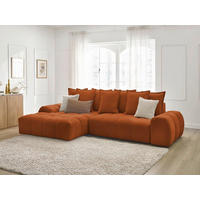 ECKSCHLAFSOFA EVEREST  mit Rücken echt, Armteil links, Armteil rechts Struktur Orange  - Schwarz/Orange, MODERN, Kunststoff/Textil (180/318cm) - Livetastic