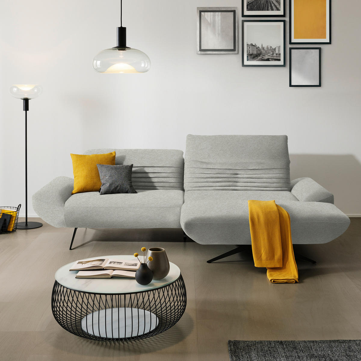 ECKSOFA  in Teddystoff Hellgrau  280/170-195 cm  - Hellgrau/Schwarz, Design, Textil/Metall (280/170-195cm) - Dieter Knoll