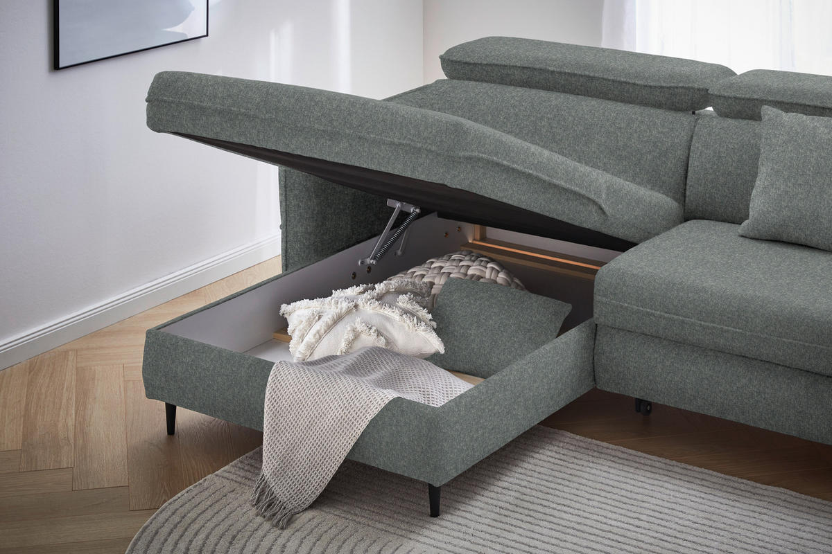 ECKSOFA inkl. Funktionen Grau Samt  - Schwarz/Grau, Design, Holz/Textil (185/232cm) - Stylife