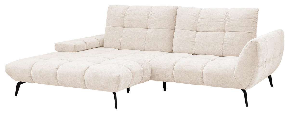 ECKSOFA Creme Flachgewebe Rücken echt, Sitztiefenverstellung  - Creme/Schwarz, KONVENTIONELL, Textil/Metall (211/273cm) - SetOne by Musterring