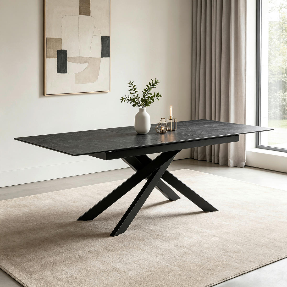 ESSTISCH 168-210/90/76 cm  Metall, Glas, Keramik ausziehbar rechteckig Grau, Schwarz  - Schwarz/Grau, MODERN, Glas/Keramik (168-210/90/76cm) - P & B