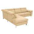 ECKSOFA in Echtleder Beige  - Beige/Alufarben, Design, Leder/Metall (242/271cm) - Cantus