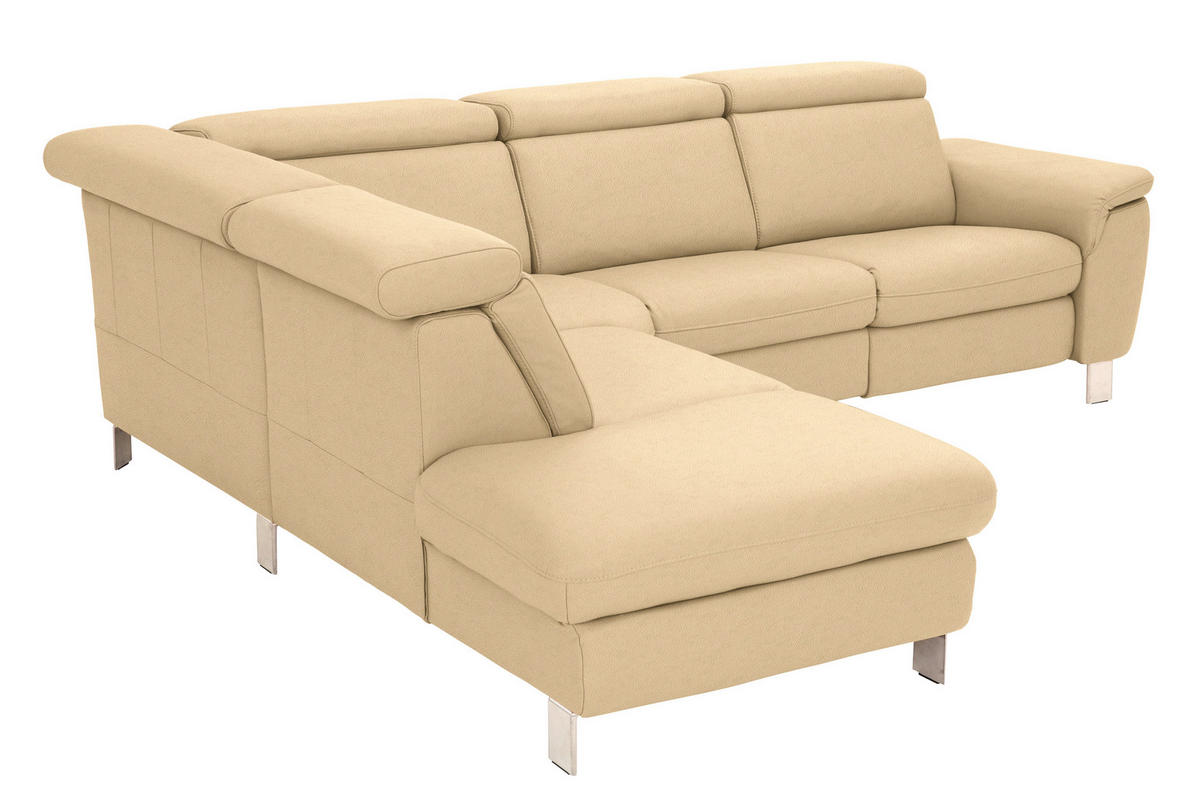 ECKSOFA in Echtleder Beige  - Beige/Alufarben, Design, Leder/Metall (239/271cm) - Cantus