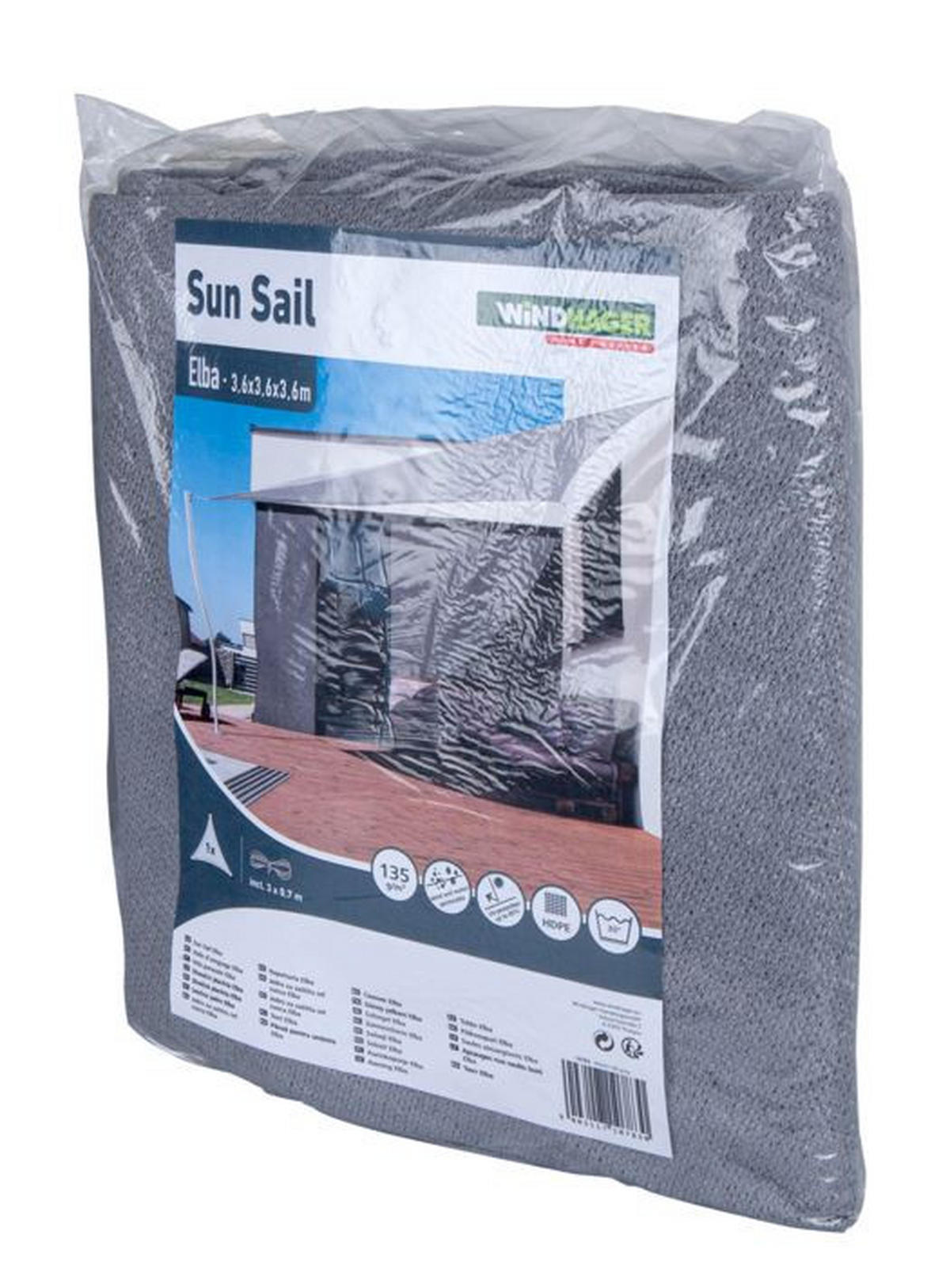 ZAHRADNÍ PLACHTA PROTI SLUNCI 360/360/360 cm  - šedá, Basics, textil (360/360/360cm)