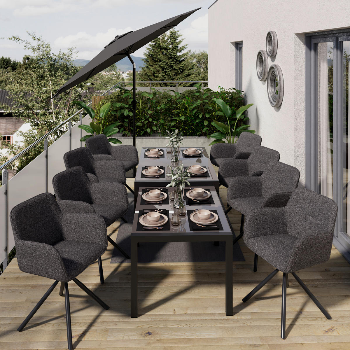 AUSZIEHTISCH Metall, Glas  - Dunkelgrau/Anthrazit, Modern, Glas/Metall (150-285/69/90cm) - Ambia Garden