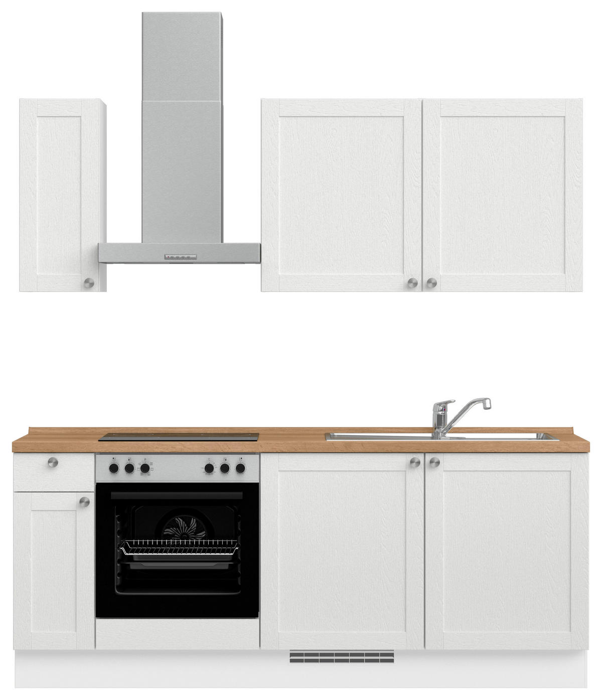 KÜCHENBLOCK Frame 210 cm  in Weiß, Eichefarben  - Edelstahlfarben/Eichefarben, MODERN, Holzwerkstoff/Metall (210cm) - Nobilia