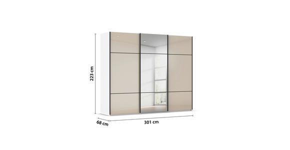 SCHWEBETÜRENSCHRANK 301/223/68 cm 3-türig Weiß, Champagner - Champagner/Schwarz, KONVENTIONELL, Glas/Holzwerkstoff (301/223/68cm) - Novel