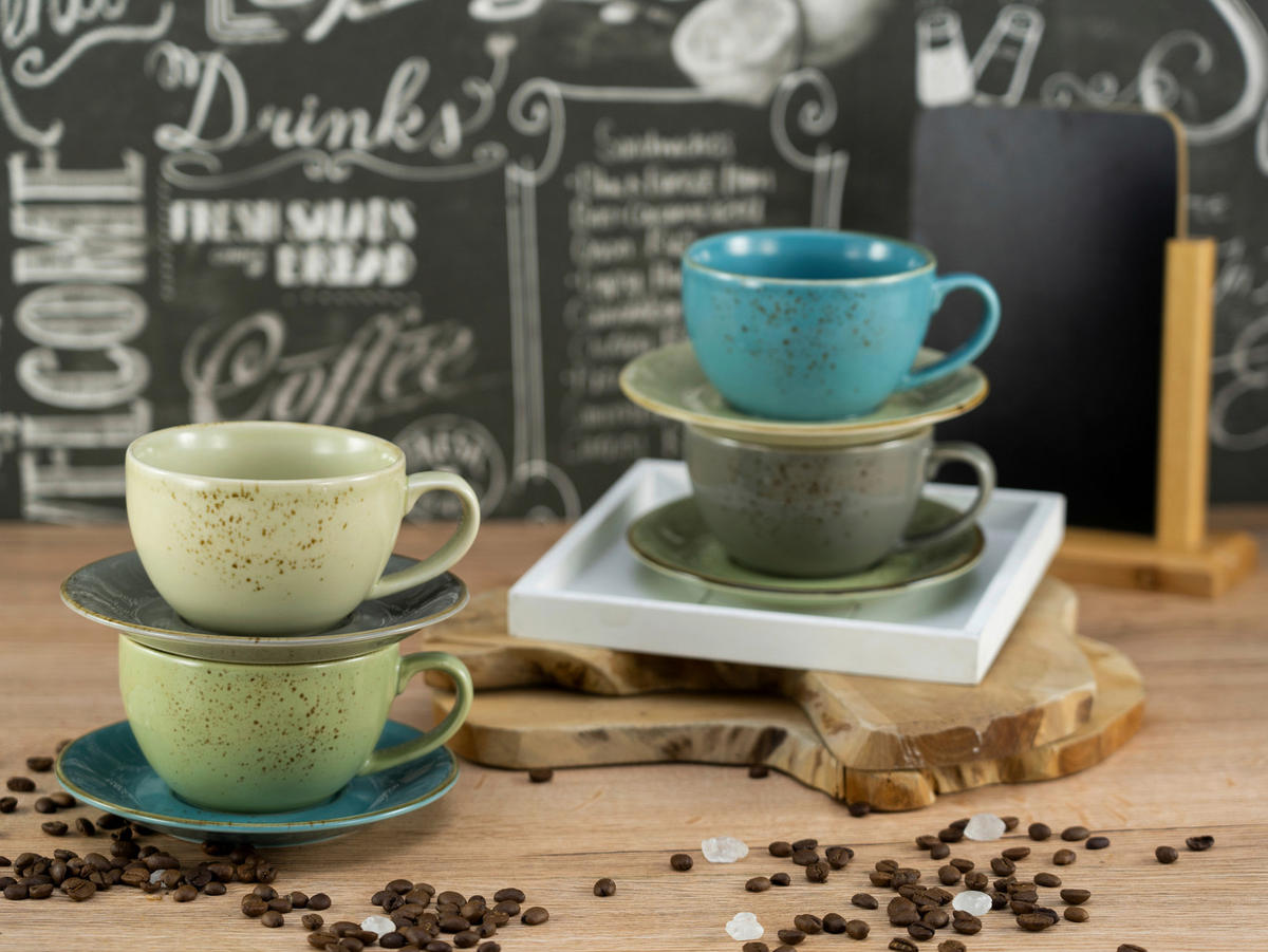 TASSENSET 8-teilig  - Blau/Beige, Trend, Keramik - Creatable