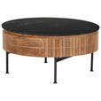 COUCHTISCH Mangoholz Hartholz rund Schwarz, Hellbraun 85/85/45 cm  - Hellbraun/Goldfarben, Design, Holz/Stein (85/85/45cm) - Novel