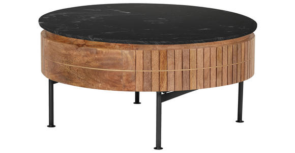 COUCHTISCH Mangoholz Hartholz rund Schwarz, Hellbraun 85/85/45 cm  - Hellbraun/Goldfarben, Design, Holz/Stein (85/85/45cm) - Novel