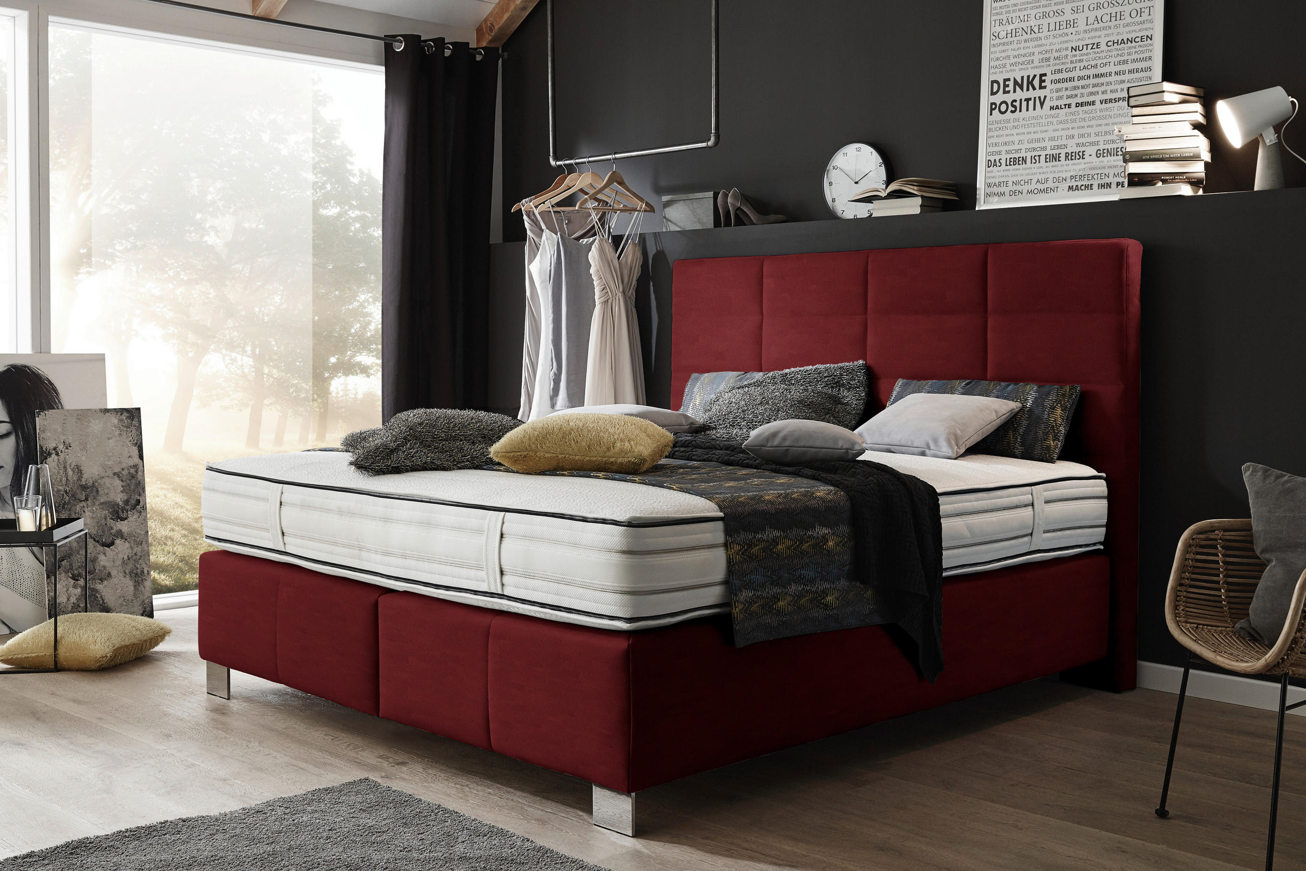 BOXSPRINGBETT 180/200 cm  in Rotbraun  - Rotbraun/Alufarben, Konventionell, Holzwerkstoff/Textil (180/200cm) - Dieter Knoll