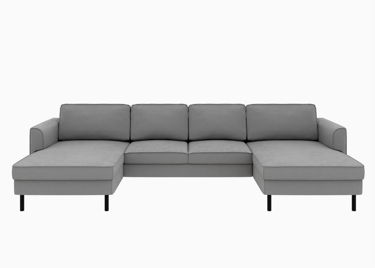 WOHNLANDSCHAFT Schlammfarben Struktur  - Schlammfarben/Schwarz, MODERN, Textil/Metall (161/306/161cm) - Trendmanufaktur