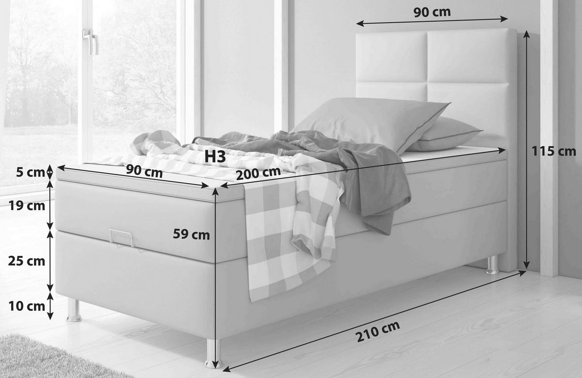 Boxspringbett mit Topper  in Schwarz  - Silberfarben/Schwarz, KONVENTIONELL, Leder/Textil (90/115/210cm) - MID.YOU