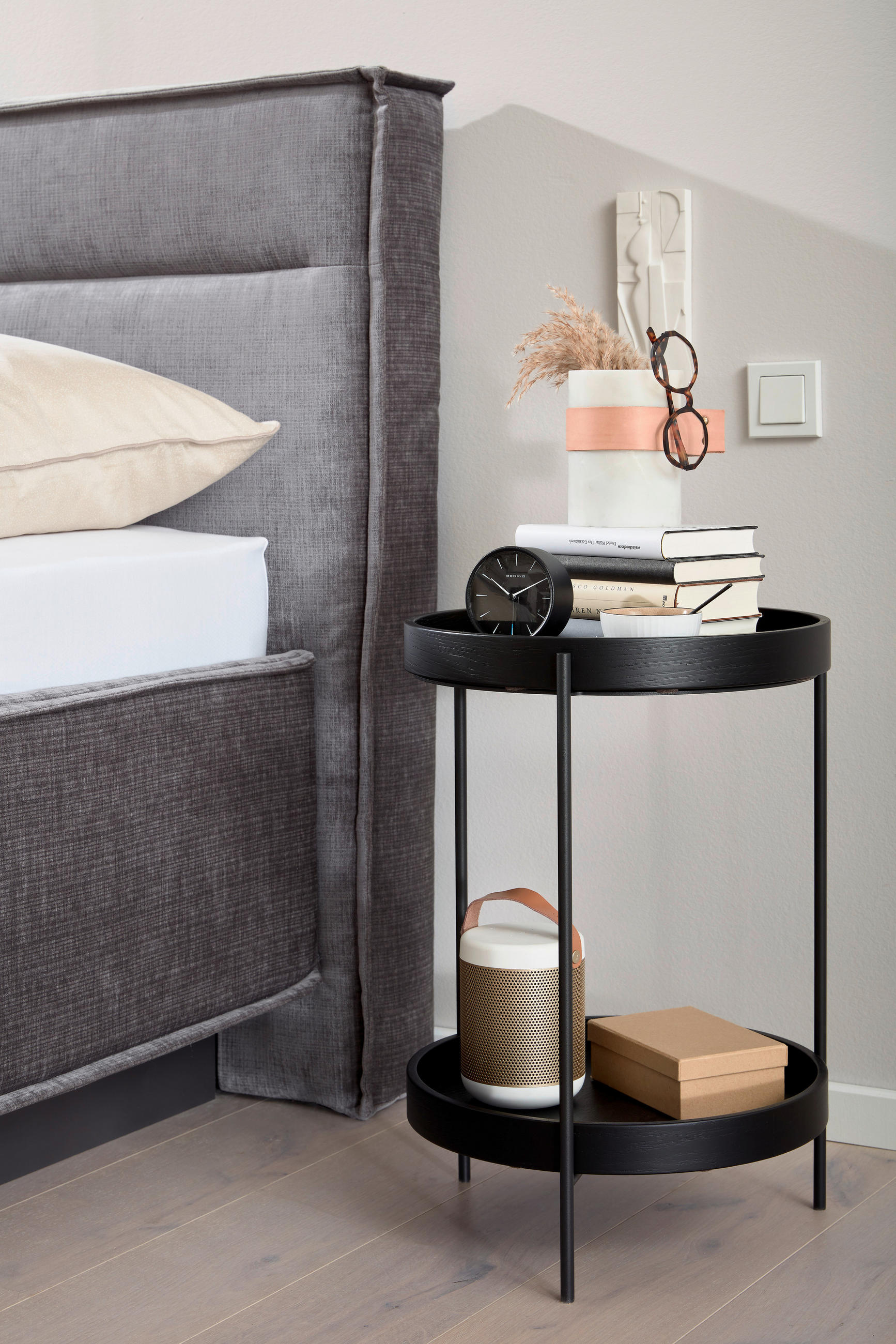 BEISTELLTISCH 43/43/59 cm Eiche furniert Anthrazit, Schwarz rund  - Anthrazit/Schwarz, Design, Holz/Metall (43/43/59cm) - Musterring