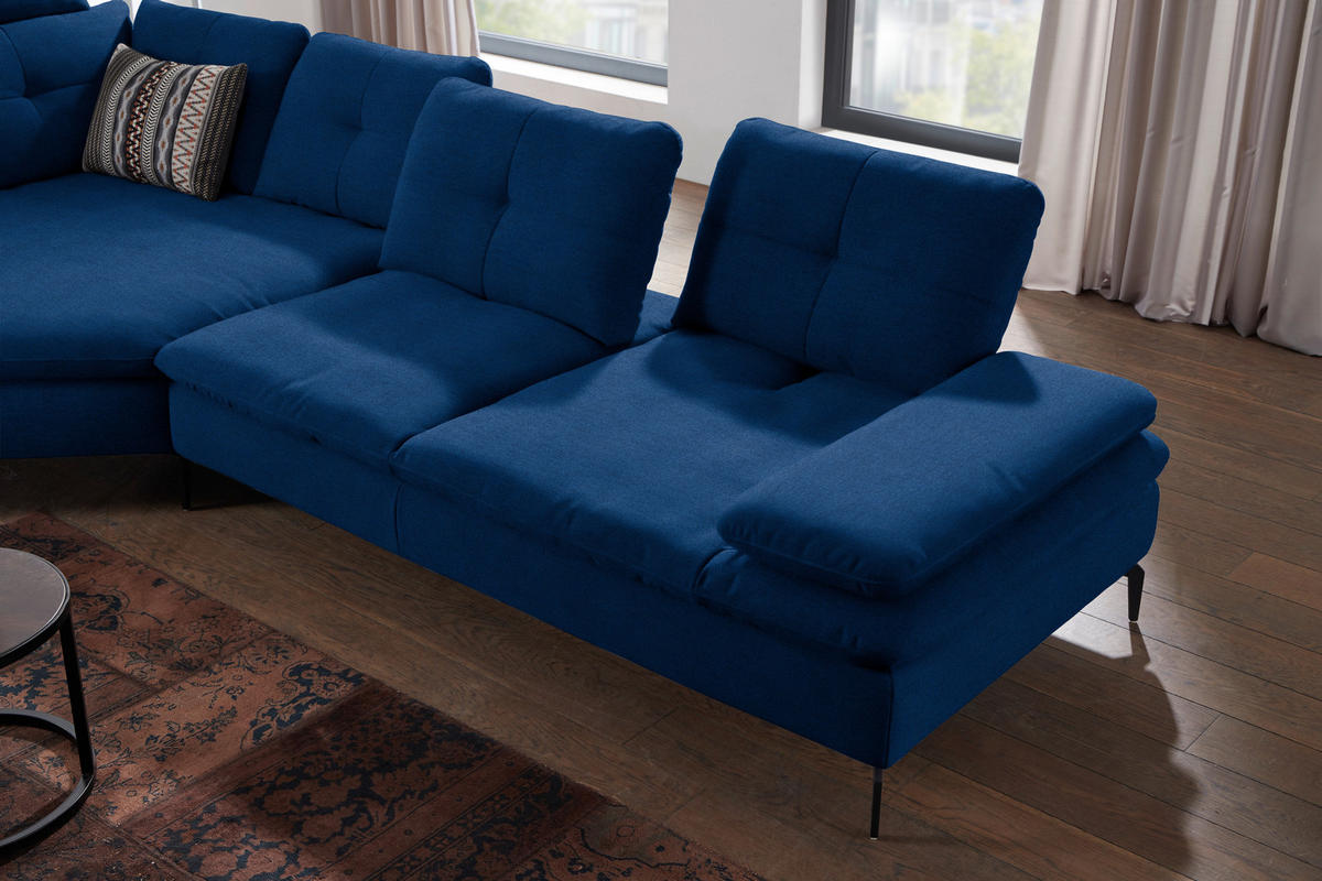 ECKSOFA in Flachgewebe Blau  157/344 cm  - Blau/Schwarz, Design, Textil/Metall (157/344cm) - Chilliano