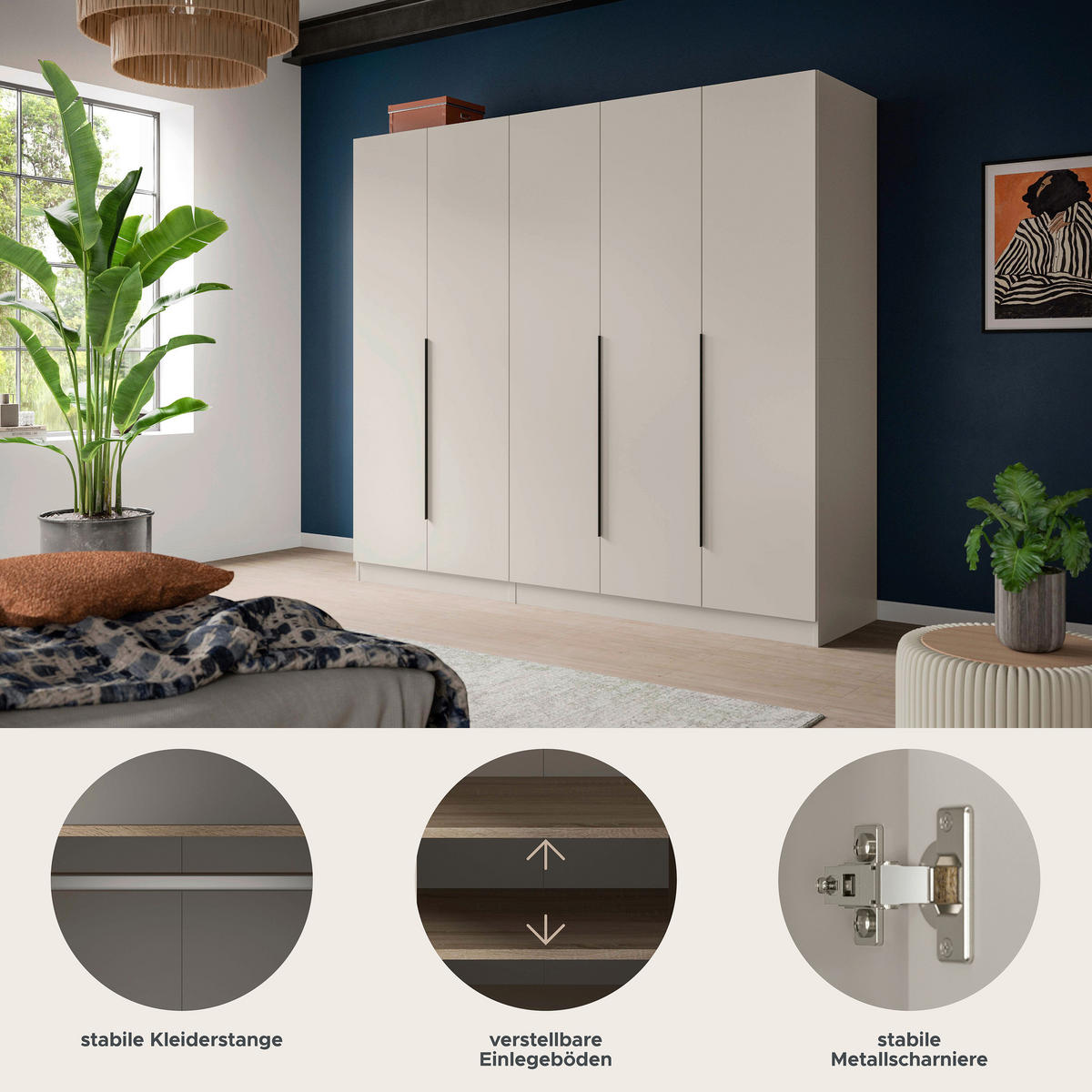 DREHTÜRENSCHRANK  in Kaschmir  - Kaschmir/Schwarz, MODERN, Holzwerkstoff/Kunststoff (200/181/52cm) - Livetastic