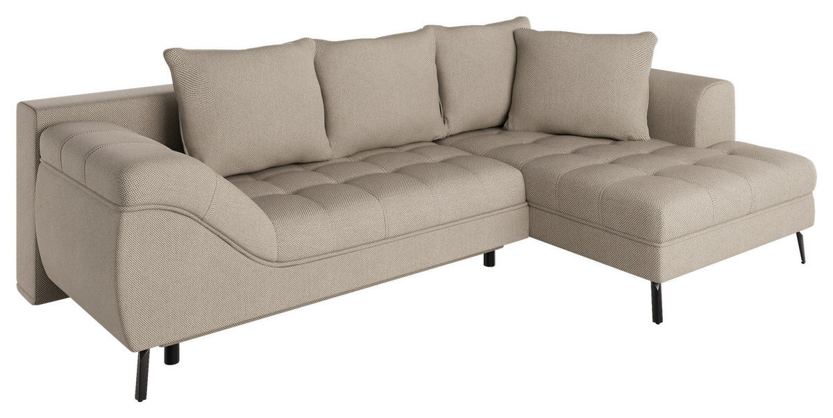 Ecksofa inkl. Funktionen in Webstoff Naturfarben  - Schwarz/Naturfarben, Modern, Textil/Metall (279/177cm)