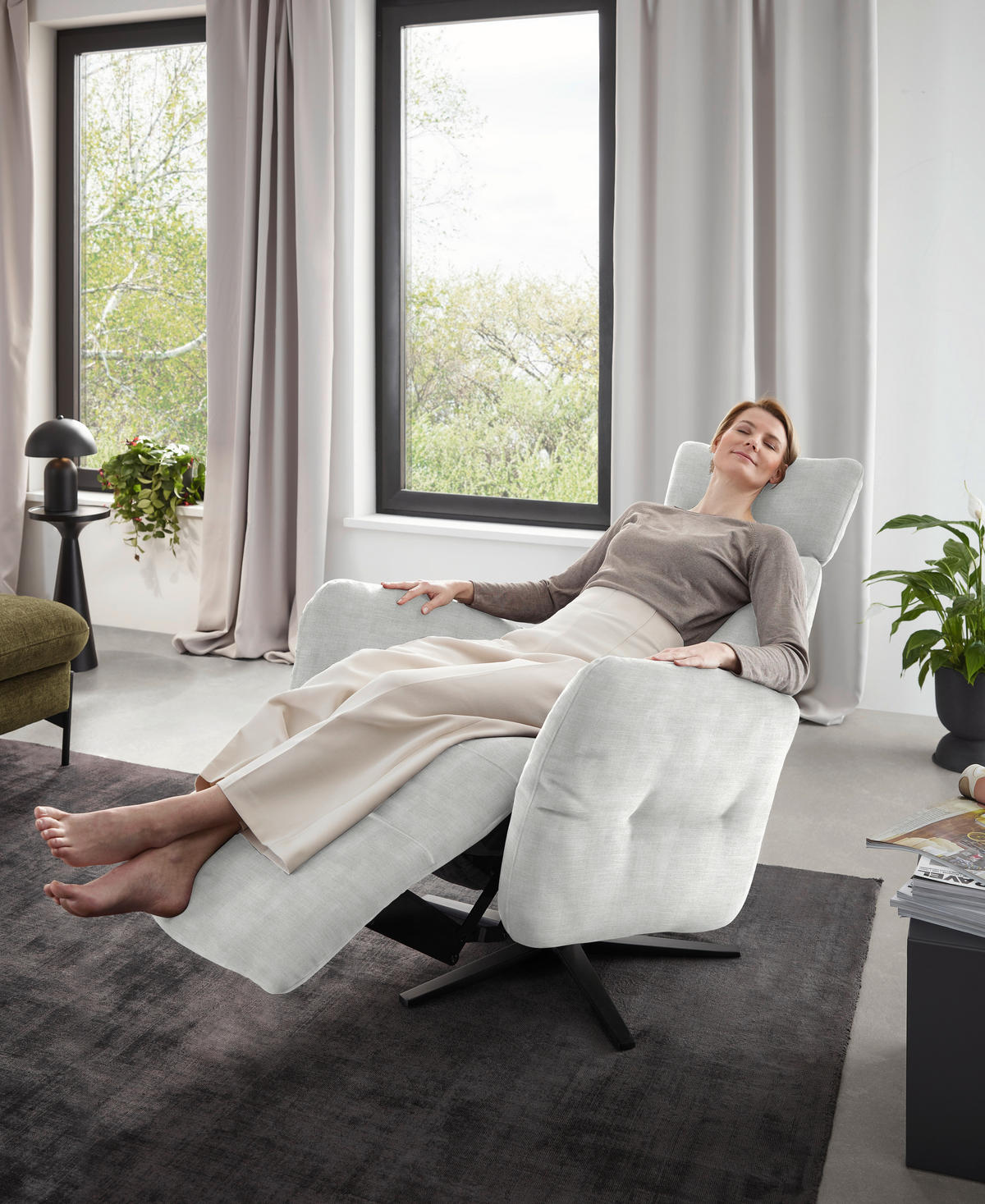 RELAXSESSEL in Textil Ecru  - Ecru/Schwarz, Design, Textil/Metall (78/113/90cm) - Dieter Knoll