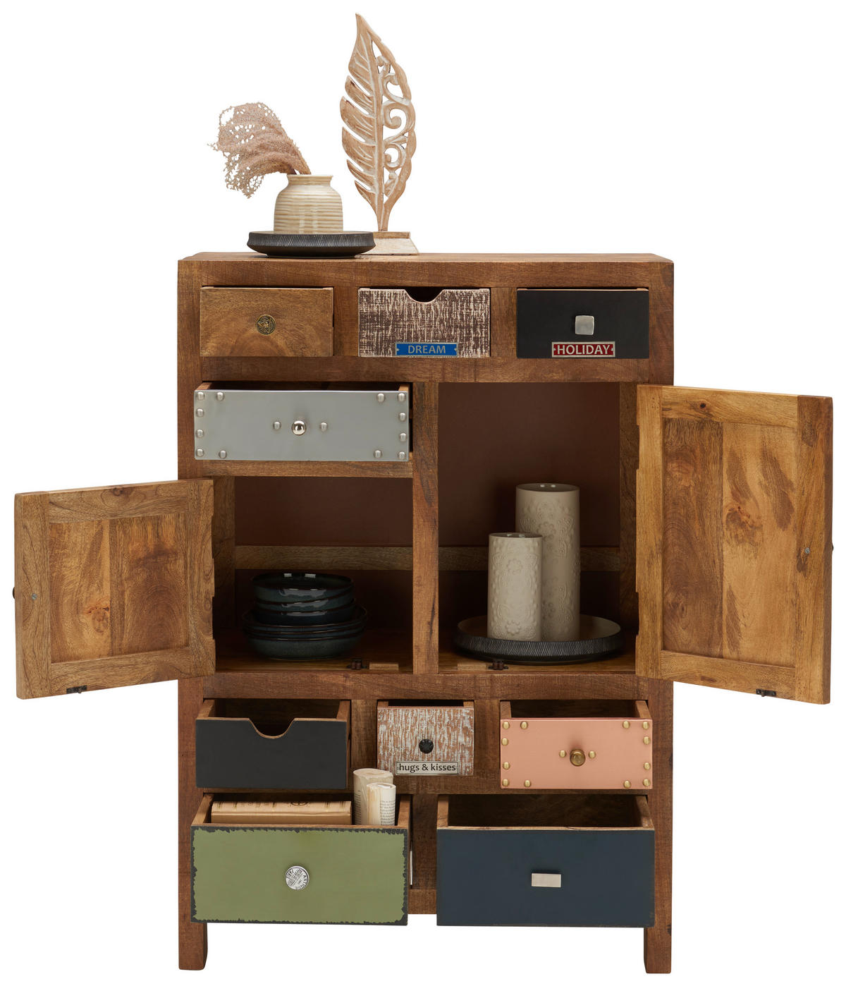 VYSOKÁ KOMODA, mangové dřevo, vícebarevná, 80/115/40 cm - vícebarevná, Lifestyle, kov/dřevo (80/115/40cm) - Landscape