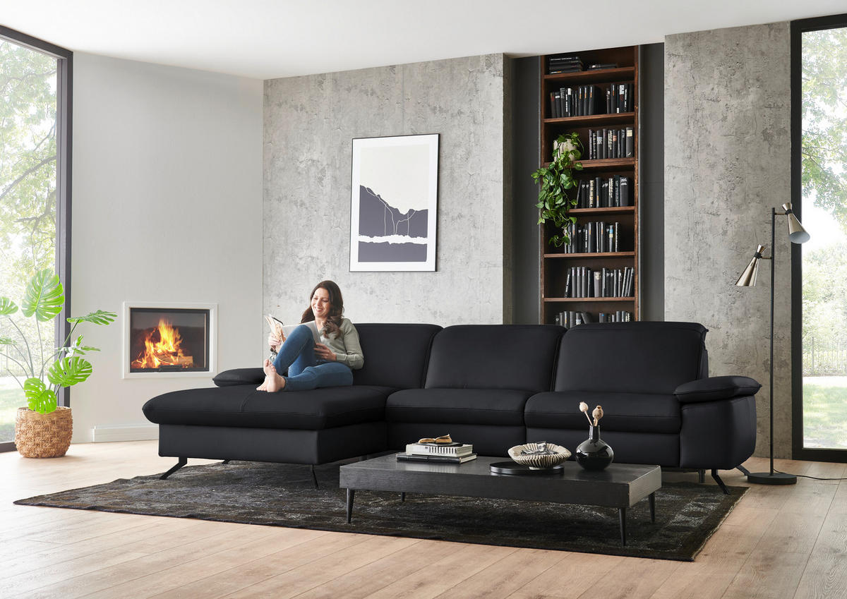 ECKSOFA  Echtleder Anthrazit  - Anthrazit/Schwarz, Design, Leder/Metall (169/307cm) - Beldomo Premium