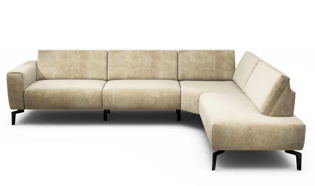 ECKSOFA Cosy Sandfarben Samt  - Sandfarben/Schwarz, Design, Textil/Metall (296/213cm) - SENSOO