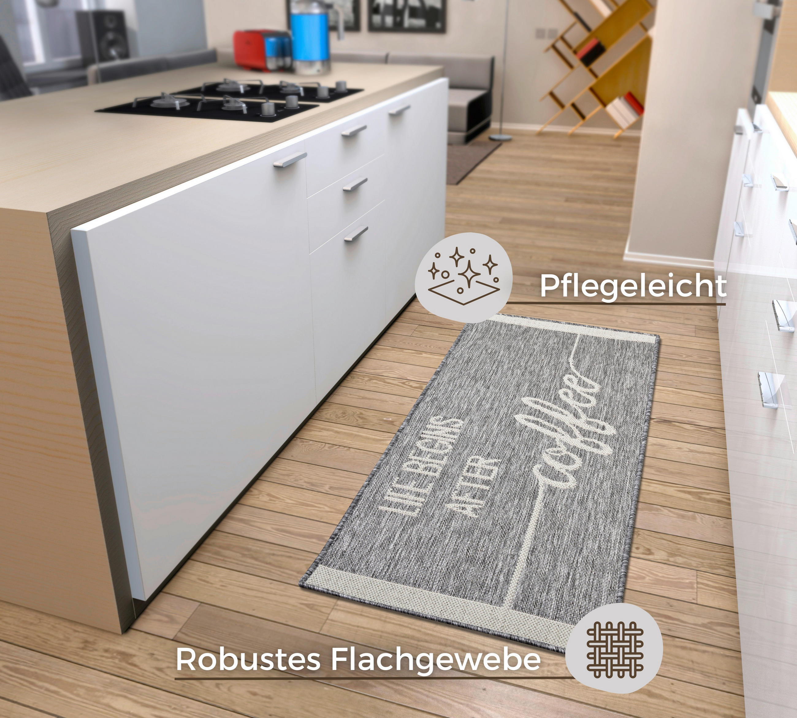 Ästhetisch: Küchenläufer (rech 62/150 cm Cucina Creme, Grau  - Creme/Grau, Design, Kunststoff (62/150cm)