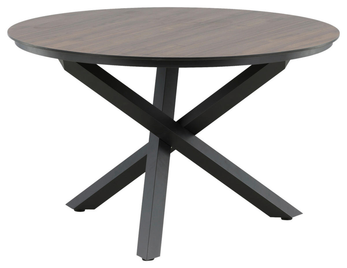 GARTENTISCH Metall, Kunststoff Braun, Schwarz rund  - Schwarz/Braun, KONVENTIONELL, Kunststoff/Metall (120/120/75cm) - Gardenson