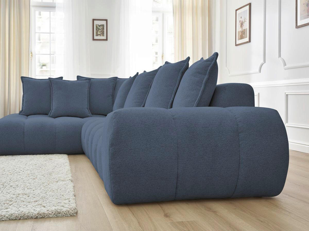 ECKSOFA Ottomane links  EVEREST Dunkelblau Flachgewebe  - Schwarz/Dunkelblau, MODERN, Kunststoff/Textil (210/352cm)