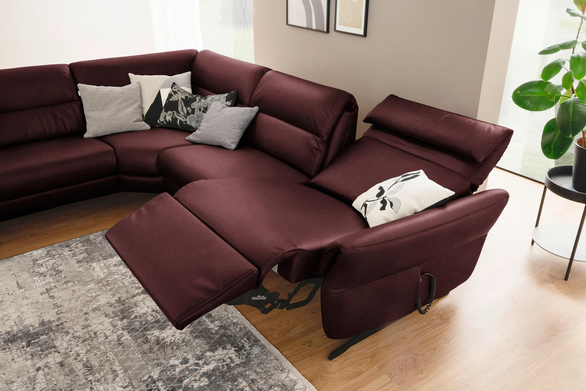 ECKSOFA Bordeaux Echtleder  - Bordeaux/Schwarz, Design, Leder/Metall (258/286cm) - Schöner Wohnen