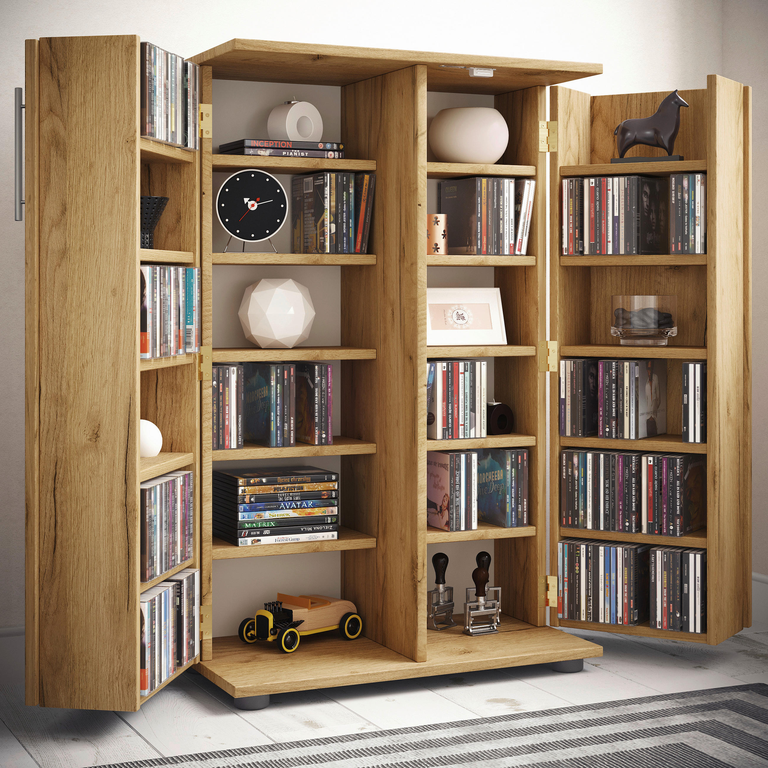 CD-REGAL - Honigeiche/Schwarz, Design, Holzwerkstoff/Kunststoff (60/93/31cm) - MID.YOU
