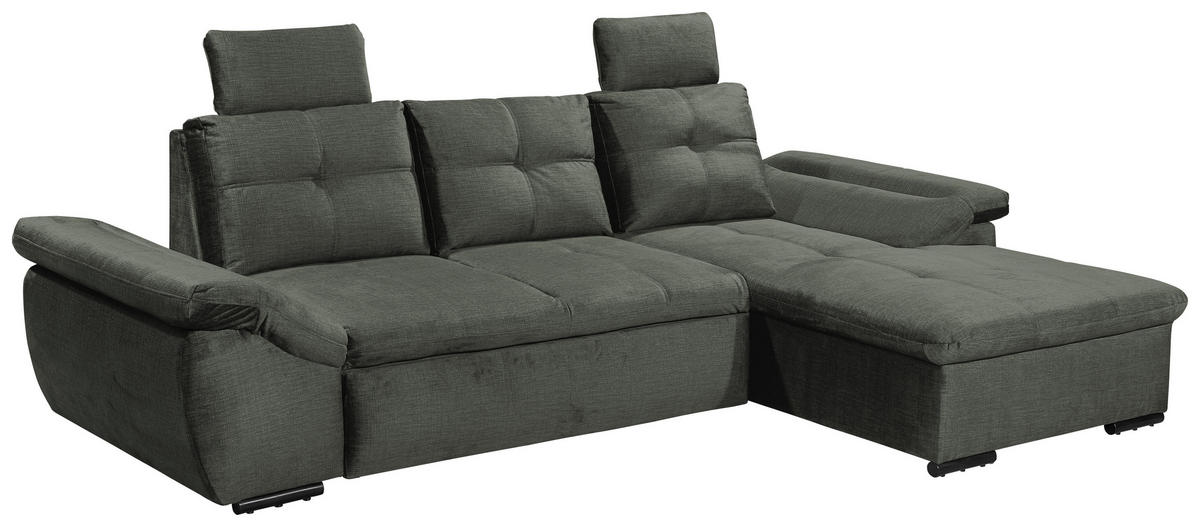 ECKSOFA in Mikrovelours Dunkelgrün  - Dunkelgrün/Schwarz, Konventionell, Kunststoff/Textil (275/170cm) - Carryhome