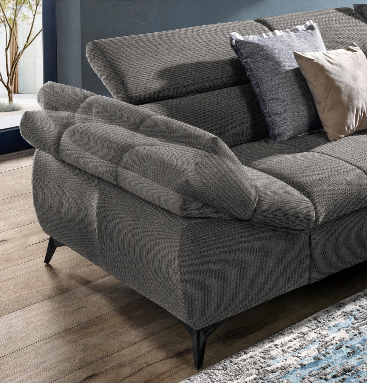 ECKSOFA mit Funkion Grau Mikrofaser  - Schwarz/Grau, Design, Kunststoff/Textil (279/210cm) - Stylife